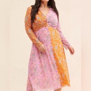 Rachel Antonoff Orange and Pink Floral Midi Dress